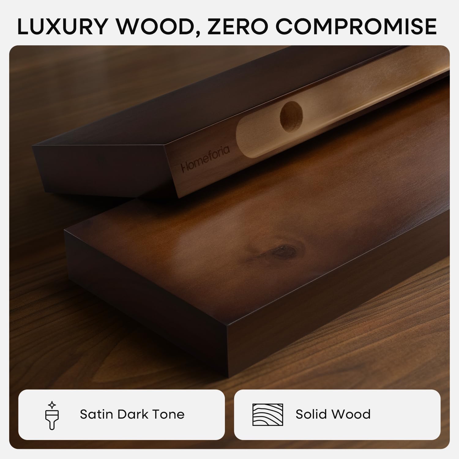 Homeforia Walnut 60 inch Floating Shelf, High End Solid Real Wood 60inch Long Floating Shelf for Wall, Dark Brown Wooden 60in Large Floating Shelves, Heavy Duty Bracket, 60 X 6.5 X 1.75 inch, Set of 3