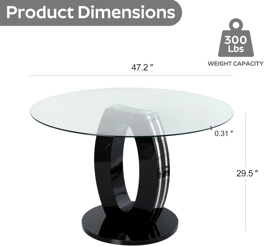 RGZ 47'' Modern Luxury Clear Glass Round Dining Table for 4-6, Glass ...