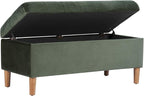 HomePop Home Decor | Tufted Ainsley Button Storage Ottoman Bench with Hinged Lid | Ottoman Bench with Storage for Living Room & Bedroom,Loden Green Velvet