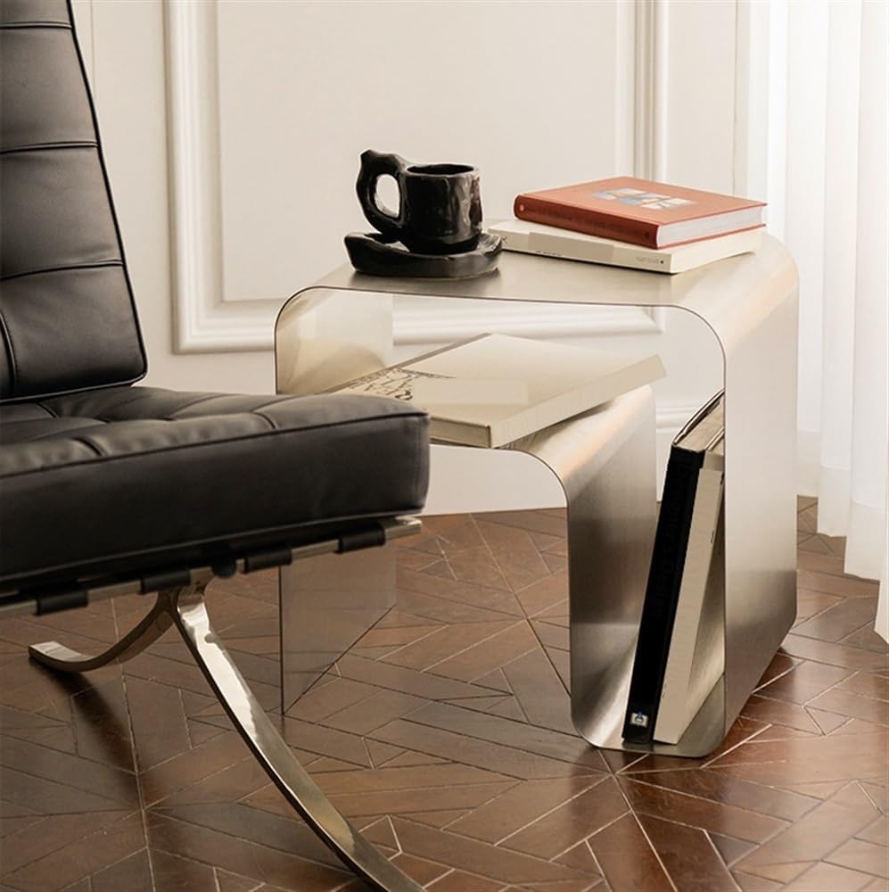 Modern Stainless Steel Night Stand, Side Table with Storage Shelf, Small End ...