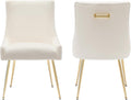 Velvet Dining Chairs Set of 2, Modern Upholstered Kitchen Chair with Pull Handle & Pleated Back, Mid Century Accent Chair with Gold Metal Legs for Vanity,Dining,Kitchen,Living Room, Beige