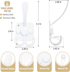 VIS'V 3 Prong Coat Hooks Wall Mount, Metal Self Adhesive Entryway Wall Hooks, 2 Mount Options, White, 4 Pcs