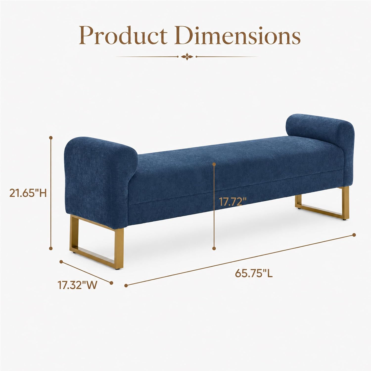 65.75" Storage Ottoman Bench, End of Bed Bench for Bedroom | Hidden Storage, Gold Metal Legs, Chenille Upholstered Seat And Modern Design For Living Room, Entryway Or Window Seating