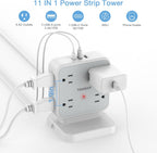 Power Strip Tower Surge Protector, TESSAN 8 AC Outlets with 3 USB (1 USB C Port), 5 FT Flat Plug Extension Cord with 900 Joules Protection, Desk Charging Station for Home Office Supplies, Dorm Room