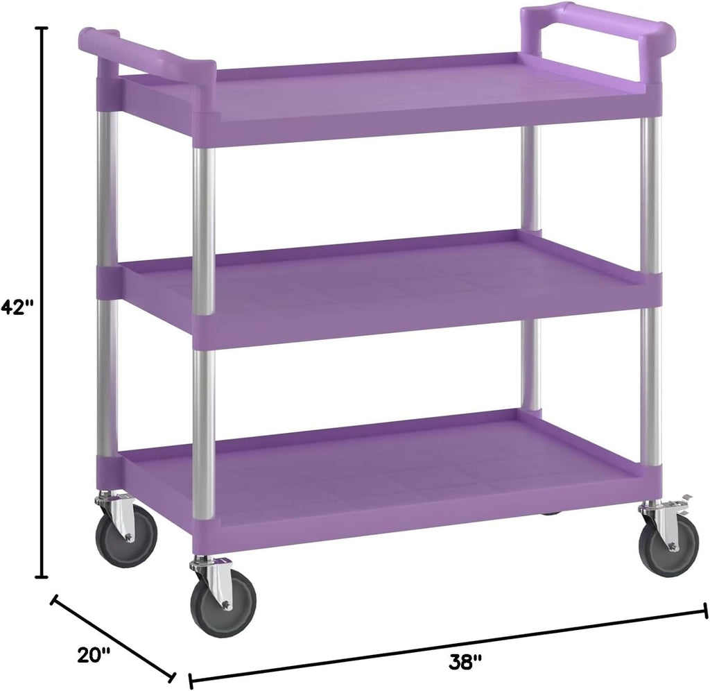 Purple Utility/Bussing Cart with Three Shelves - 42" x 20"