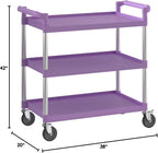 Purple Utility/Bussing Cart with Three Shelves - 42" x 20"