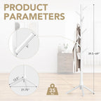 Wooden Coat Rack Freestanding with 8 Hooks,Easy Assembly New Zealand Pine Tree Coat Racks, 3 Adjustable Sizes for Clothes, Hats, Bags, for Entryway, Hallway, Bedroom, Office (White, 1 PC)