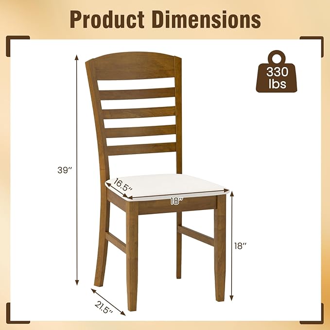 Giantex Wooden Dining Chairs Set of 4, Upholstered Kitchen Side Chairs w/Rubber Wood Frame & High Ladder Back, Padded Seat, Farmhouse Armless Dinette Chairs for Dining Room, Living Room