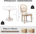 3-Piece 31.5" Round Dining Table Set for 2 with Upholstered Chairs – Space-Saving Modern Small Kitchen Cafe Bistro Set(Round Beige Linen Chair)
