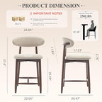COLAMY Counter Height Bar Stools Set of 3, Upholstered Barstools with Back, Mid Century Modern Stools with Wood Legs for Kitchen Island Dining Room, Beige