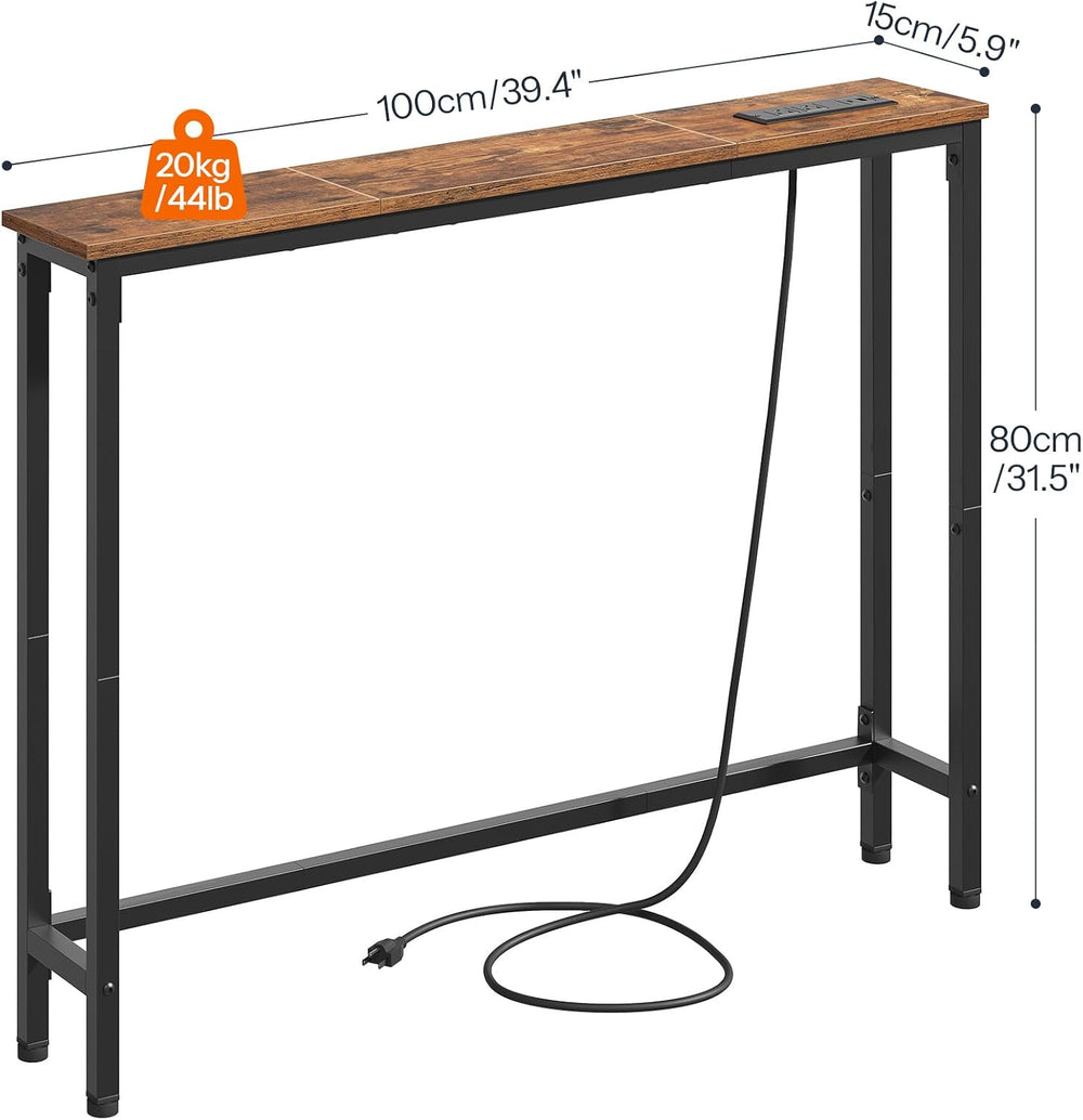 HOOBRO 39.4 Inch Narrow Console Table with Power Outlets, 5.9 Inch Sofa Table...