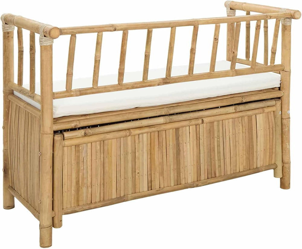 Bamboo Garden Storage Bench 110 x 47 x 80 cm, Natural Finish with Hidden Stor...