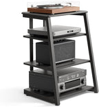FITUEYES Design 4-Tier AV Media Stand Corner Shelf Stand Wooden Corner Shelves Component Cabinet Stereo Rack Audio Tower with Height Adjustable Wooden Shelves for/Xbox One/ps4 (Black)