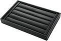 Valyria Velvet 5 Slots Ring Earrings Trays Showcase Display Jewelry Organizer (Black Flat PU Leather)