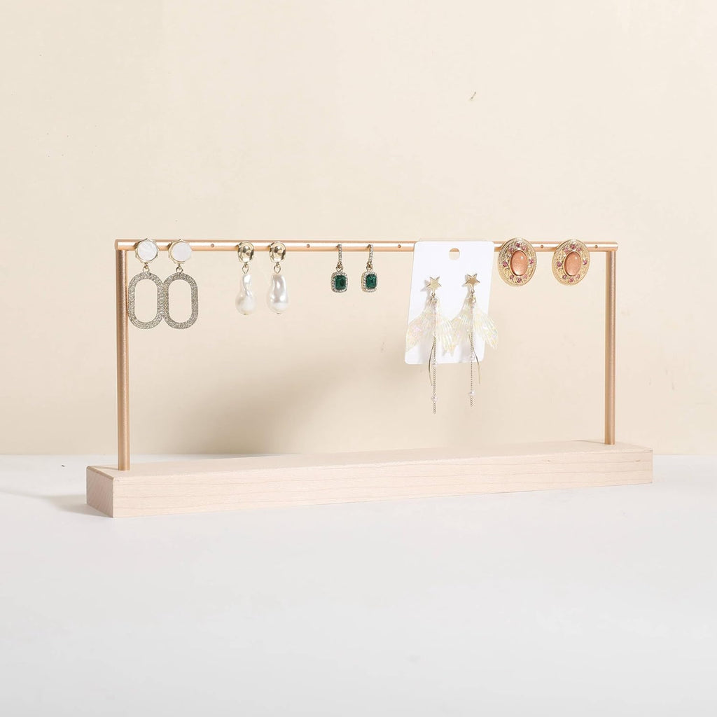 GemeShou wooden earring holder organizer for girls, maple stud earring display stand for boutique store, jewelry storage organizer shelf【maple stand-One Tier】