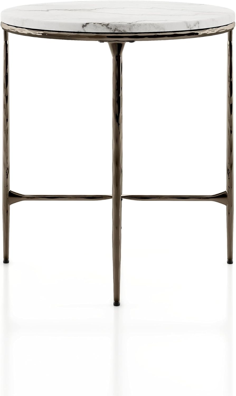 24/7 Shop at Home Aureum Modern 22-inch Round Marble Top End Table with X-Bra...