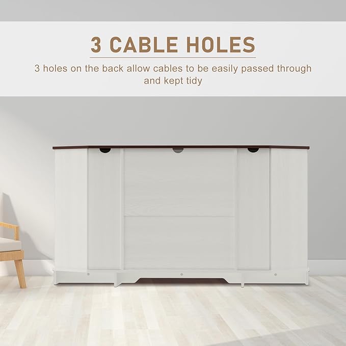 Corner TV Stand for 65 inch TV, 58" Hexagon Entertainment Center with Sliding Barn Doors and Adjustable Shelves, Farmhouse Media Console with Drawer & Cable Management for Living Room, White
