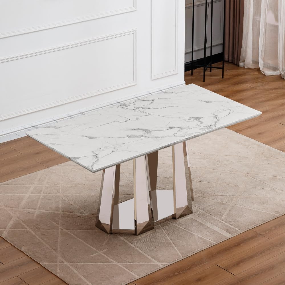 Luxury Rectangle Faux Marble 70" White Dining Table for 6-8 People, Mode...