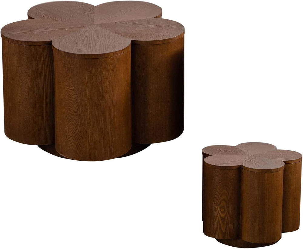 Modern Nesting Coffee Tables Woody Grooved Tea Table Space Saving Center End ...