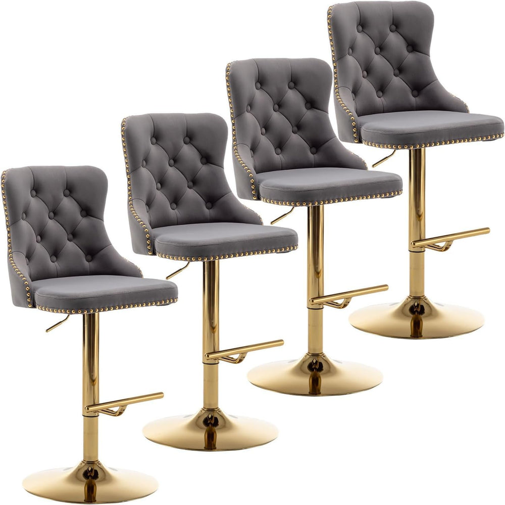 Cinxzar Gold Velvet Bar Stools Set of 4, Swivel Counter Height Bar Stools wit...