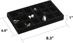 Frebeauty Jewelry Organizer Tray,Stackable Velvet Jewelry Trays,Drawer Inserts Earring Organizer For Women Jewelry Storage Display Case for Rings Stud Necklaces,Set of 6(Black)