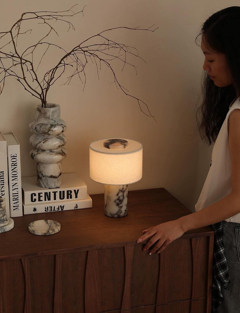 BSOD Marble Lamp, Stone Table Lamps Rechargeable Modern Decorative Touch Dimm...