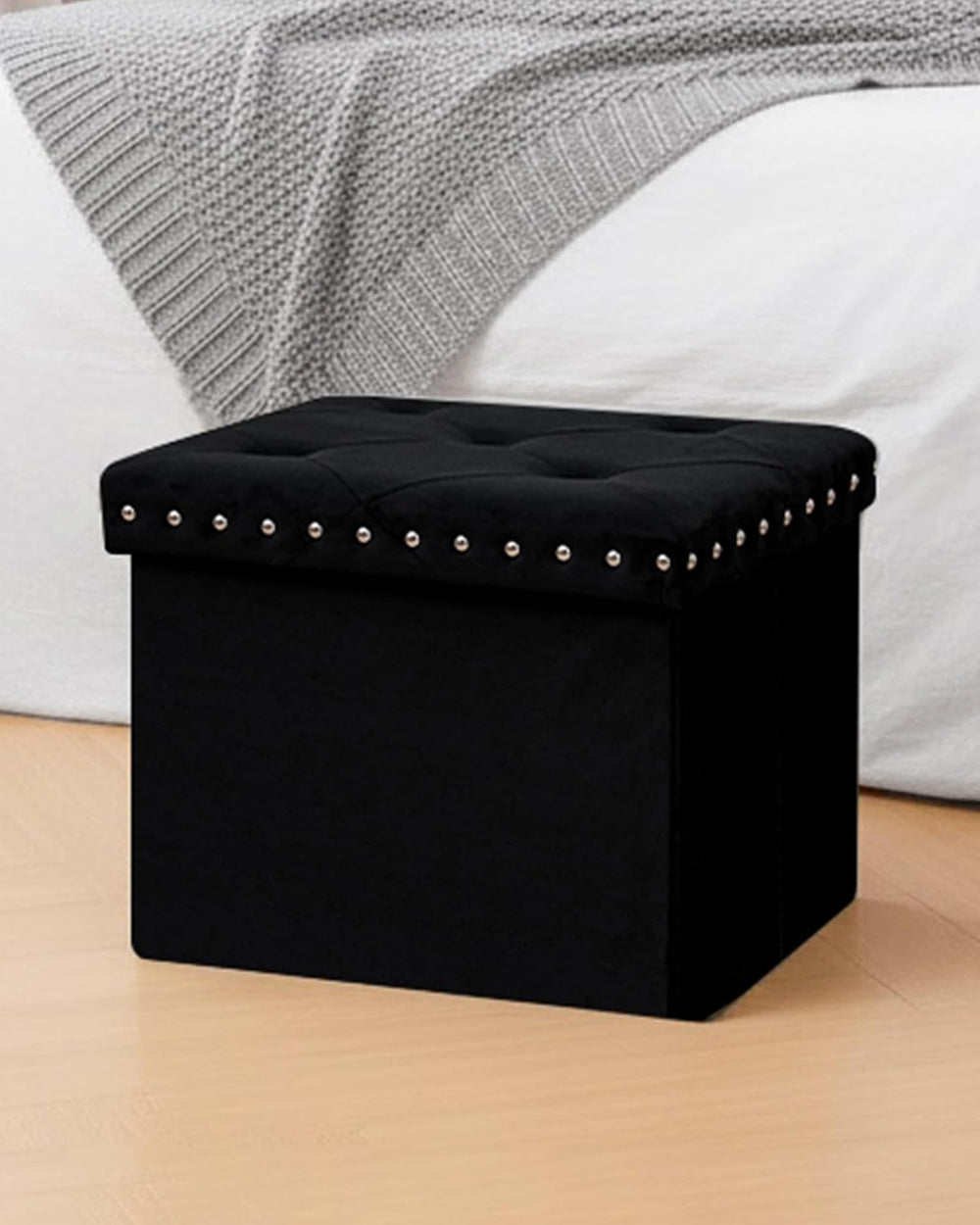 B FSOBEIIALEO Storage Ottoman Cube, 16.5" Velvet Folding Ottoman, Black ...