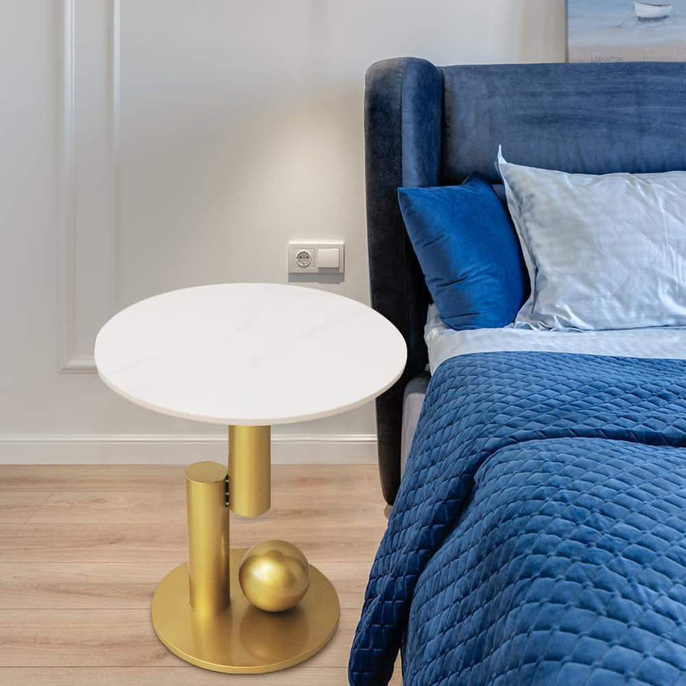 Side Table with Marble Top Metal White End Table Modern Sofa Side End Table C...