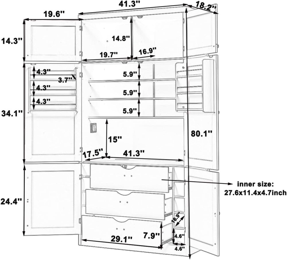 Merax Kitchen Pantry Storage Cabinet, Freestanding Buffet Cabinet with Microw...