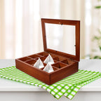 Baluue 12 Compartment Tea Bag Organizer Box with Clear Acrylic Lid Decorative Wood Grain Packet Holder Case Storage Chest Container for Kitchen Countertop Cabinet