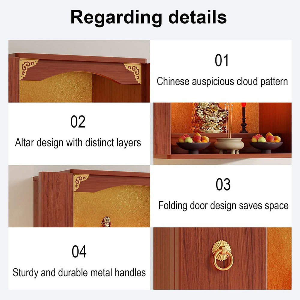Personal Shrine Stand, Puja Meditation Prayer Table with Storage Tier, Wooden...