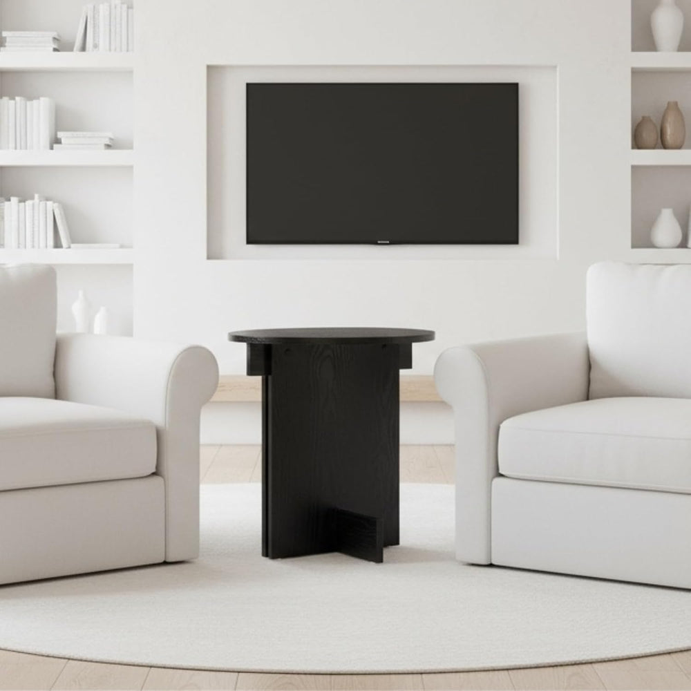 Ya-Home Black Round Side Table, Modern Accent Coffee Table End Table with Woo...
