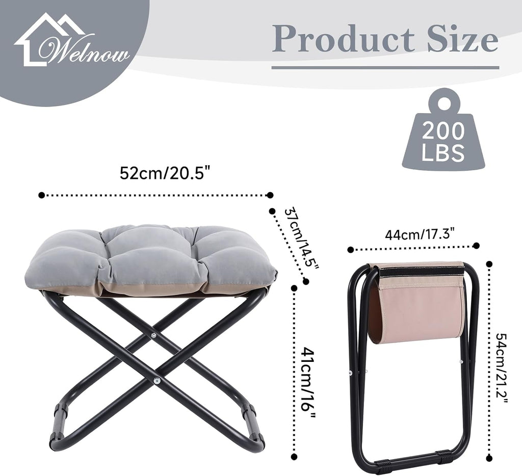Welnow Folding Ottoman Foot Stool with Detachable Cushion,16'' H, Light Grey
