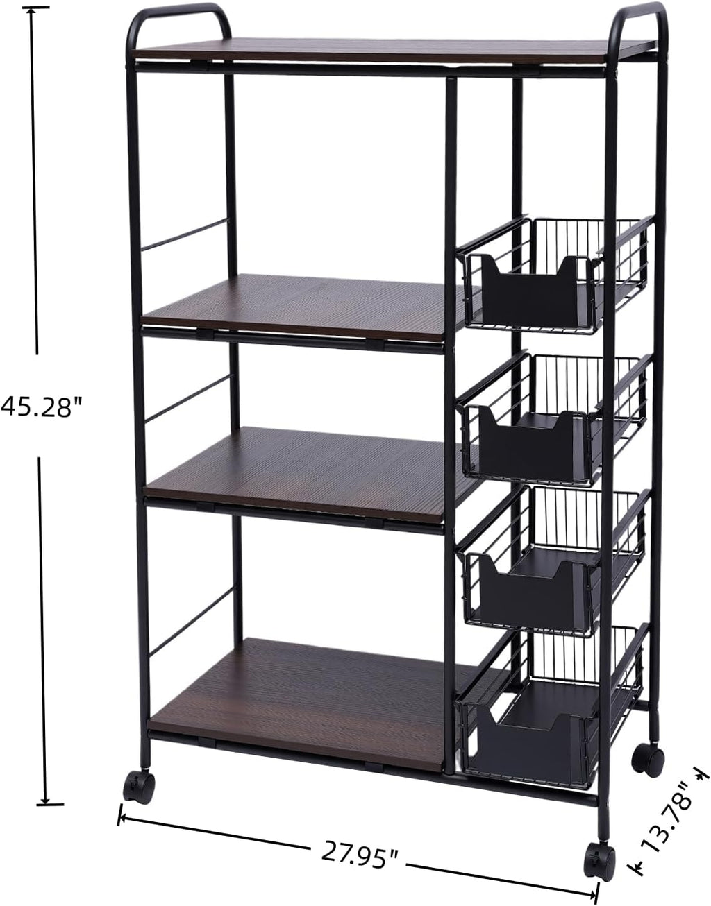 5-Tier Kitchen Carts on Wheels with Storage, Rolling Storage Cart with Handles, Lockable Wheels, 4 Drawers, Utility Carts on Wheels Microwave Stand for Kitchen, Living Room