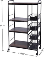 5-Tier Kitchen Carts on Wheels with Storage, Rolling Storage Cart with Handles, Lockable Wheels, 4 Drawers, Utility Carts on Wheels Microwave Stand for Kitchen, Living Room