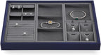 Dark Blue Jewelry Display Tray Ring Necklace Earring Bangle Organizer Multifunctional Storage Case for Jewelry Showcase (Small 4 Grids Pendant Tray)