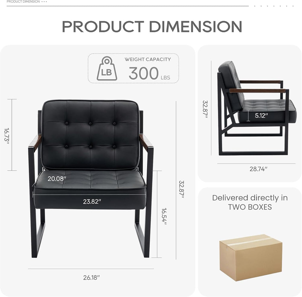 MALOL Mid Century Modern Accent Chair Set of 2, Comfy Living Room Chair, Blac...