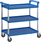 Blue Utility/Bussing Cart with Three Shelves - 42" x 20"
