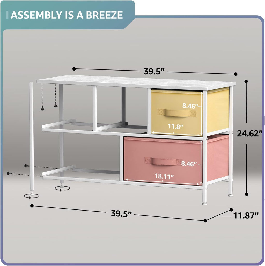 Sorbus Kids Dresser with 5 Drawers - Storage Chest Organizer Unit with Steel Frame, Wood Top, Easy Pull Fabric Bins - Long Wide TV Stand for Bedroom Furniture, Hallway, Closet & Office Organization