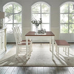 Crosley Furniture Shelby 4-Piece Traditional Dining Table Set for 5 with 2 Chairs and a Wood Bench, Distressed White