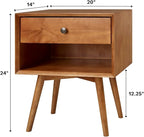 Walker Edison Mid Century Modern Wood Nightstand Side Table Bedroom Storage Drawer and Shelf Bedside End Table, 1 Drawer, Caramel