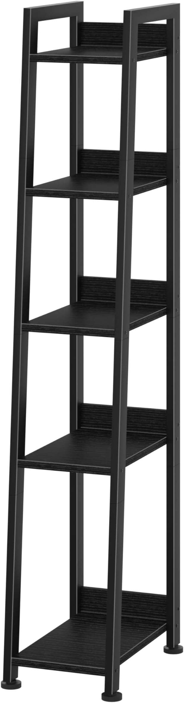 Narrow Ladder Shelf for Small Spaces - 5 Tier Thin Bookshelf Skinny Book Shelves Slim Bookshelves 60 inch Tall, Black (02B)