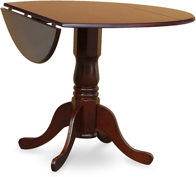 East West Furniture DLCE3-MAH-10 3 Piece Dinette Set for Small Spaces Contains a Round Dining Table with Dropleaf and 2 Dahlia Linen Fabric Parsons Dining Chairs, 42x42 Inch, Mahogany