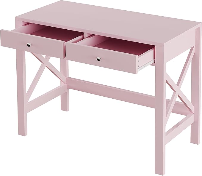 ChooChoo Computer Desk for Home Office, 39 Inches Writing Table with Drawers, Makeup Vanity Console Table, Pink
