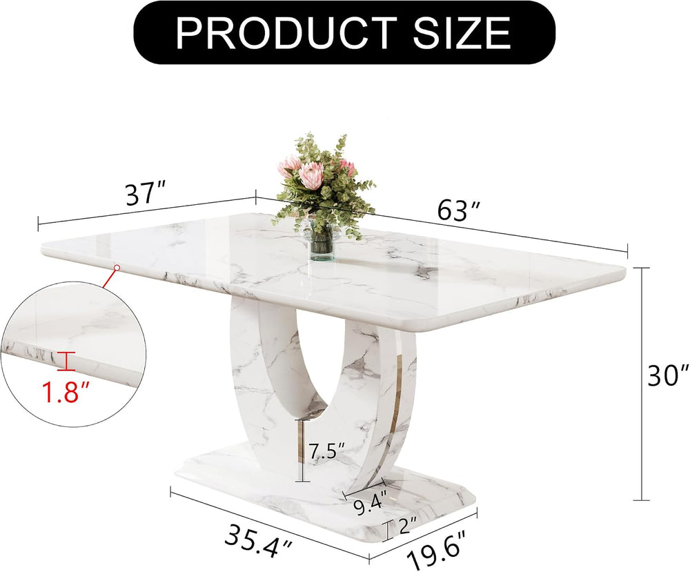 JUFU 63" Faux Marble Dining Table for 4-6 People, Modern Rectangular Kit...
