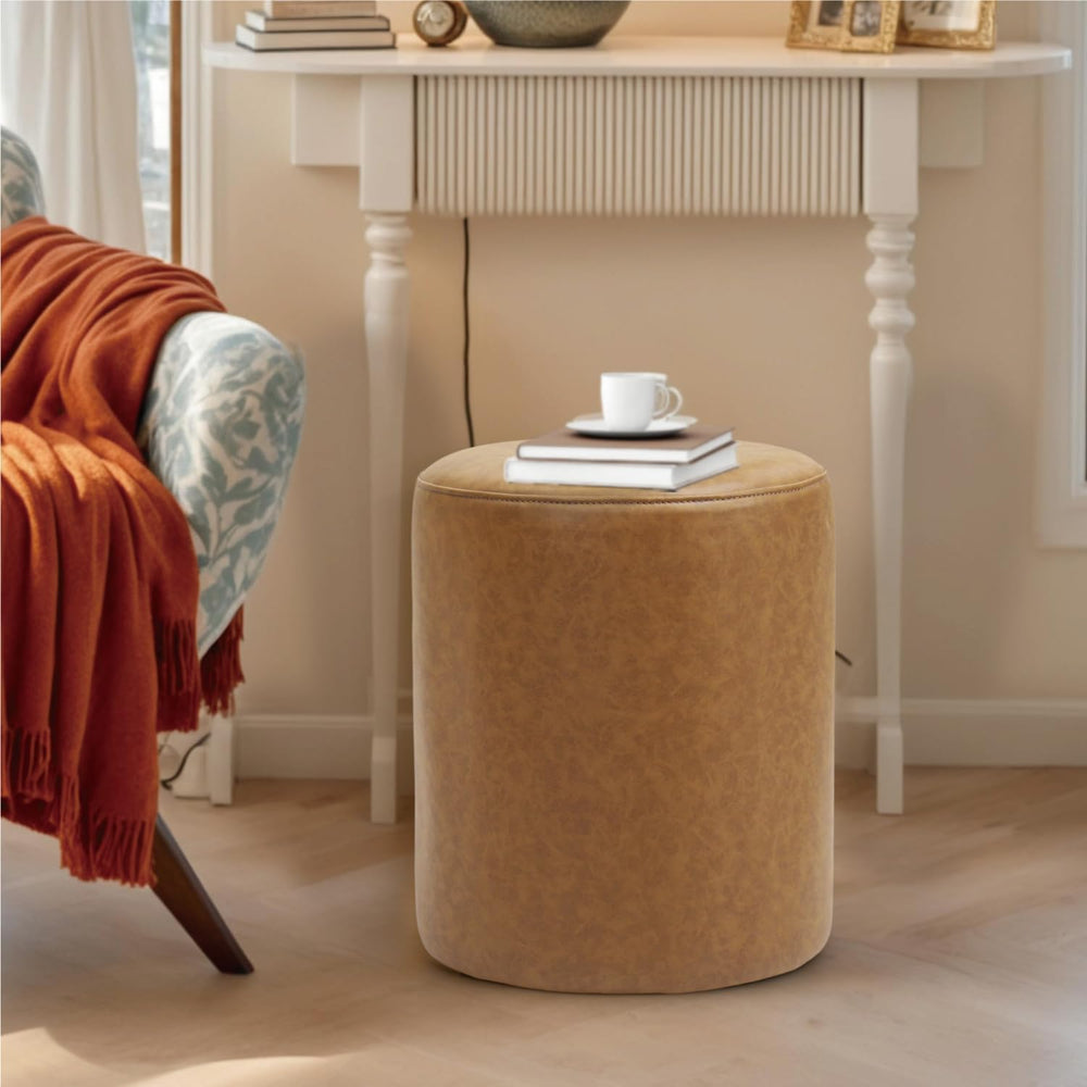 Get Set Style Modern Round Ottoman with Soft Padded Seat, Multifunctional Van...