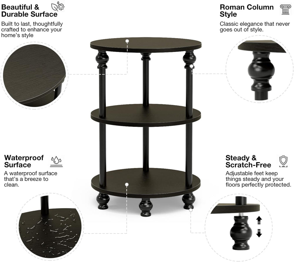 Small Round Side Table - 3 Tier Accent End Table for Narrow Spaces, Sturdy Me...