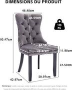 Velvet Upholstered Dining Chairs Set of 4, Modern Style Kitchen Side Chairs with Nailhead Trim and Wood Legs,Metal Pulling Ring for Dining Room Living Room(Grey,Set of 4)