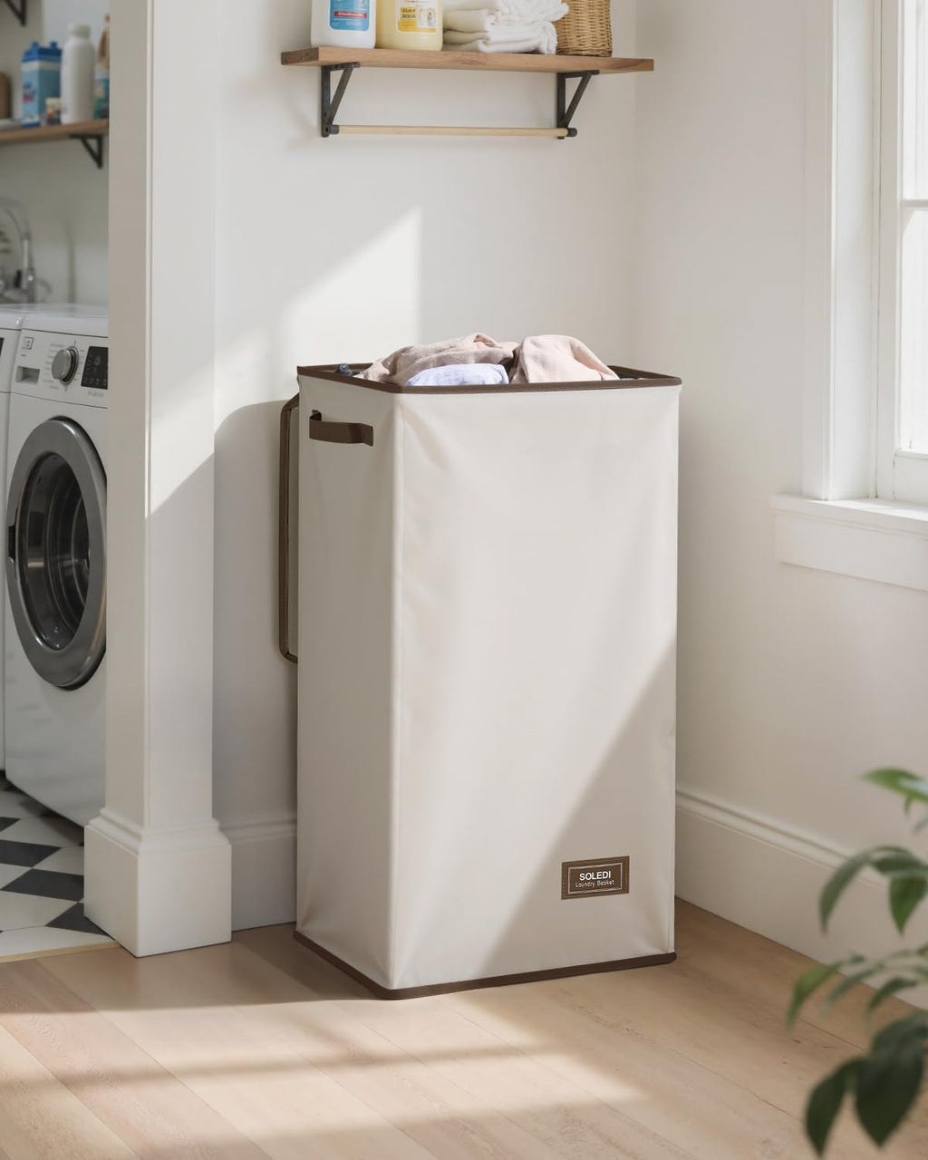 SOLEDI Clothes Hamper with Lid - 100L XL - Large Laundry Basket with Removable Bag, Collapsible Laundry Baskets, Convenient Storage - Hampers for Laundry for Bedroom, Bathroom, Closet, Dorm, Off-White