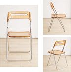 2PCS Modern Transparent Folding Chair Acrylic Folding Ghost Stackable Crystal Seat-PC Plastic Living Room(Brown)
